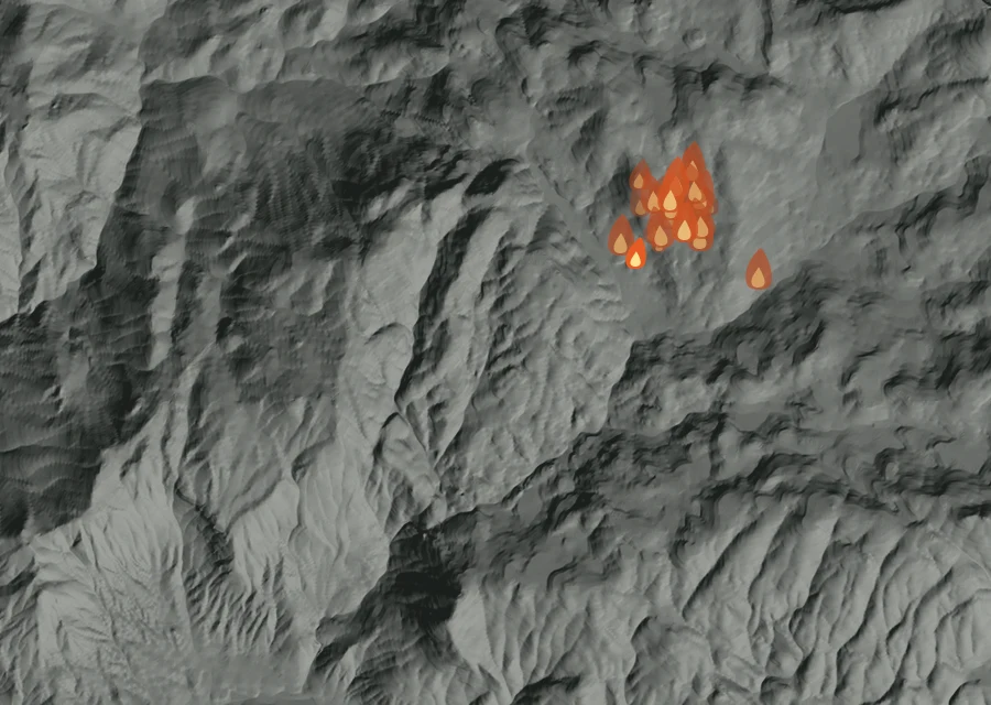 Map for Thu 1 Oct: flames mark every place that gave off heat that day.