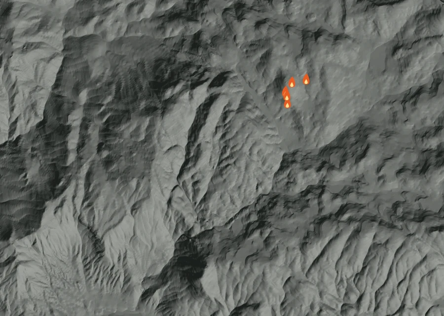 Map for Sun 4 Oct: flames mark every place that gave off heat that day.