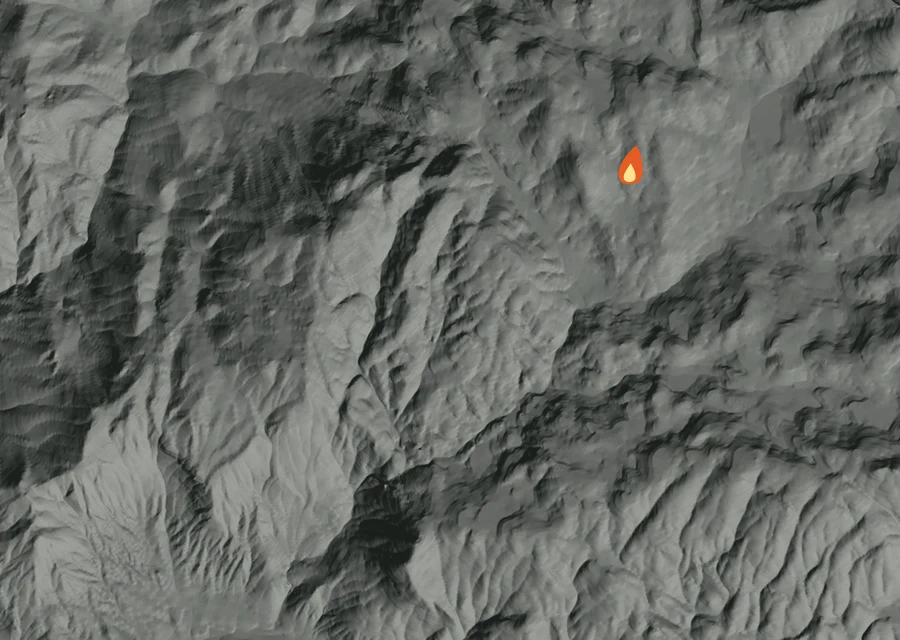 Map for Mon 5 Oct: flames mark every place that gave off heat that day.