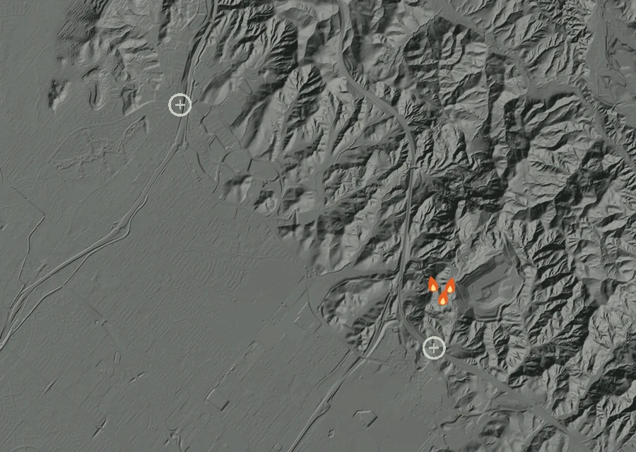 Map for Thu 1 Oct: flames mark every place that gave off heat that day.