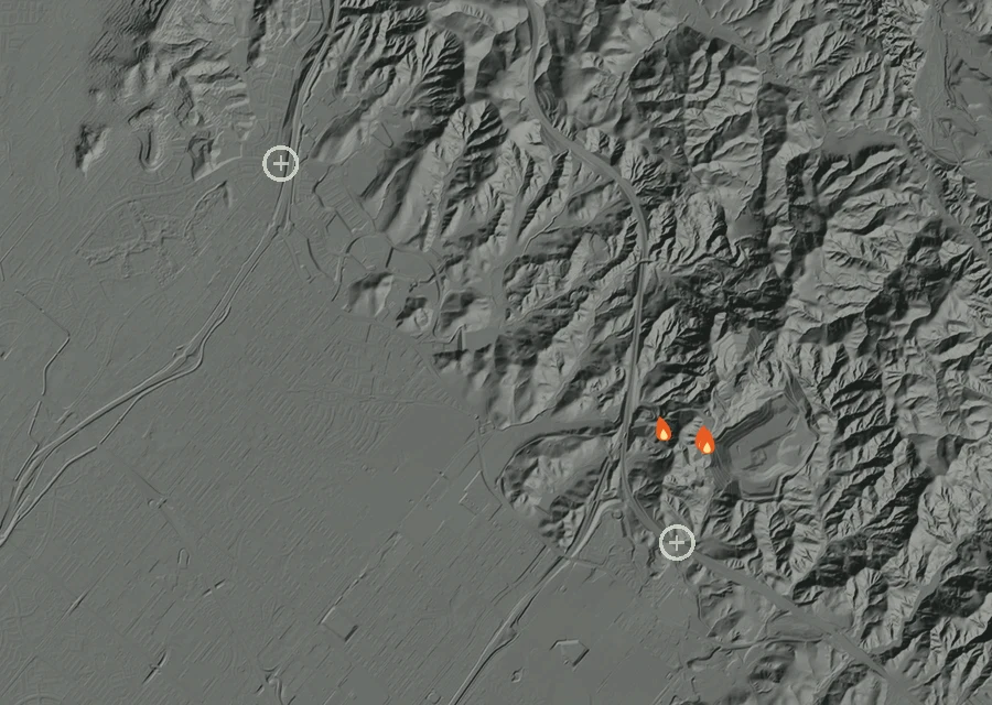 Map for Wed 7 Oct: flames mark every place that gave off heat that day.