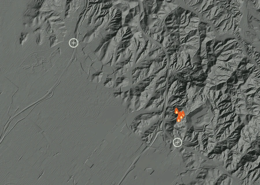 Map for Thu 8 Oct: flames mark every place that gave off heat that day.