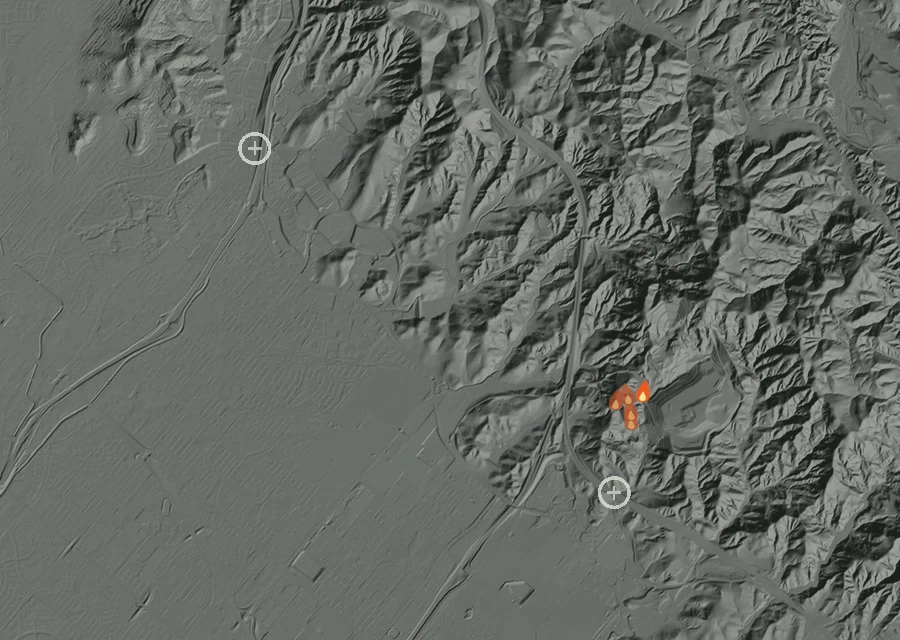 Map for Fri 9 Oct: flames mark every place that gave off heat that day.