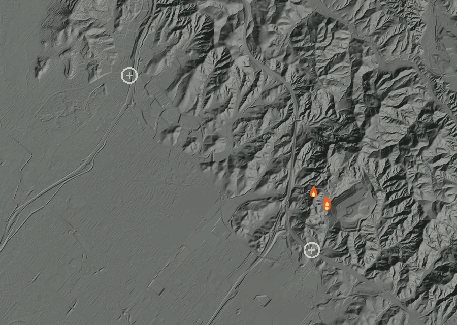 Map for Wed 14 Oct: flames mark every place that gave off heat that day.