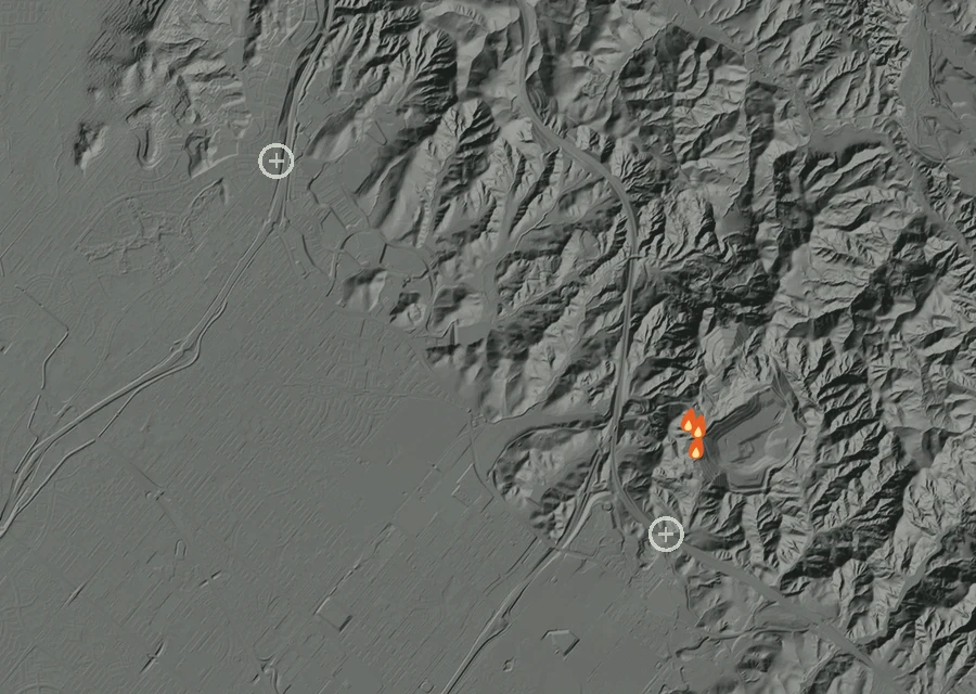 Map for Thu 15 Oct: flames mark every place that gave off heat that day.