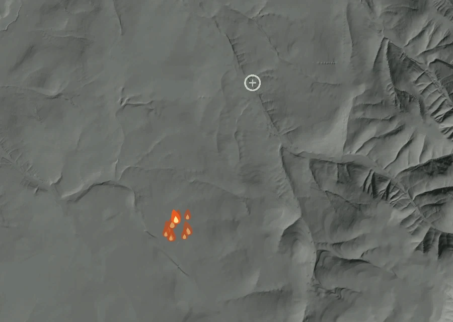 Animated map of the Eagle Creek Fire across the whole record, with a time bar along the bottom showing energy released and the local date.