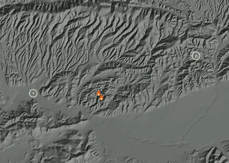Animated map of the Easy Fire across the whole record, with a time bar along the bottom showing energy released and the local date.