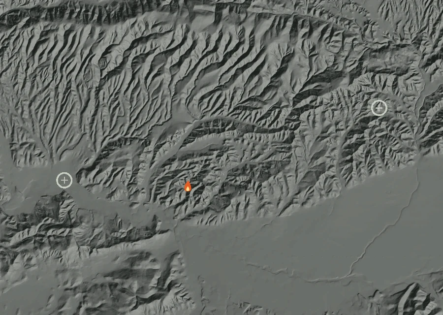 Map for Mon 5 Oct: flames mark every place that gave off heat that day.