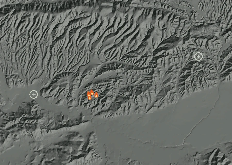 Map for Tue 6 Oct: flames mark every place that gave off heat that day.