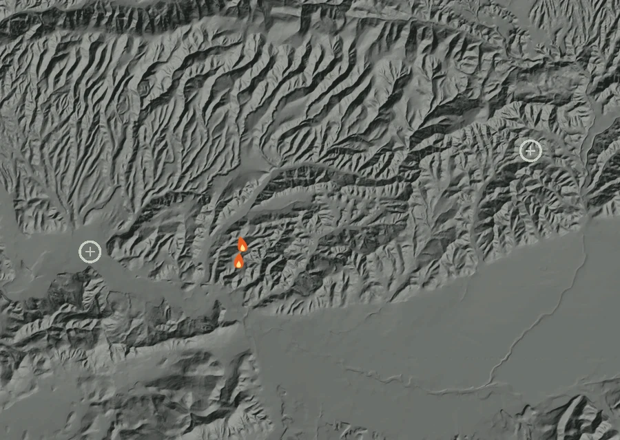 Map for Wed 7 Oct: flames mark every place that gave off heat that day.