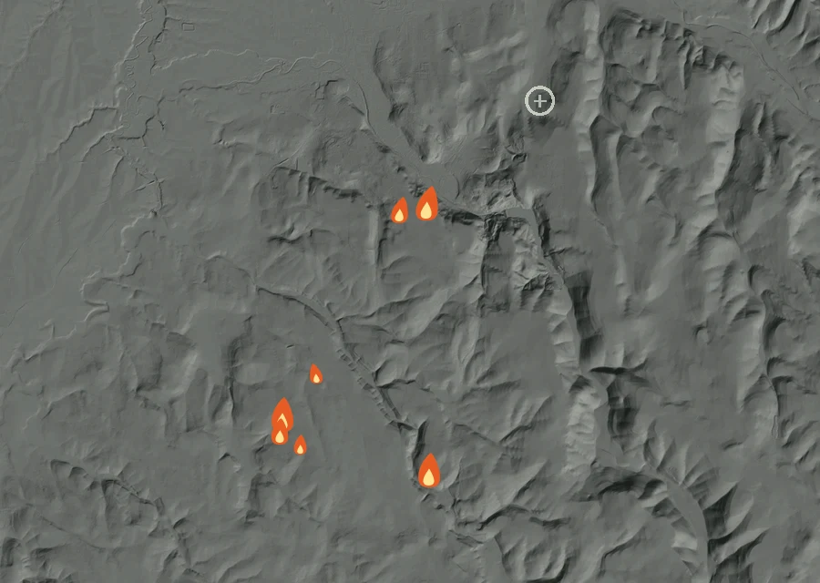 Map for Thu 10 Sep: flames mark every place that gave off heat that day.