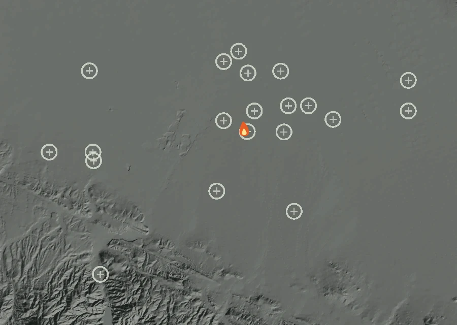 Animated map of the Felix Fire across the whole record, with a time bar along the bottom showing energy released and the local date.