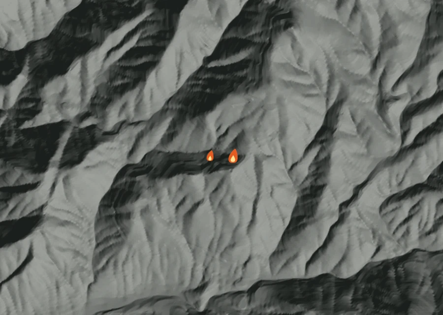 Animated map of the Flat Fire across the whole record, with a time bar along the bottom showing energy released and the local date.