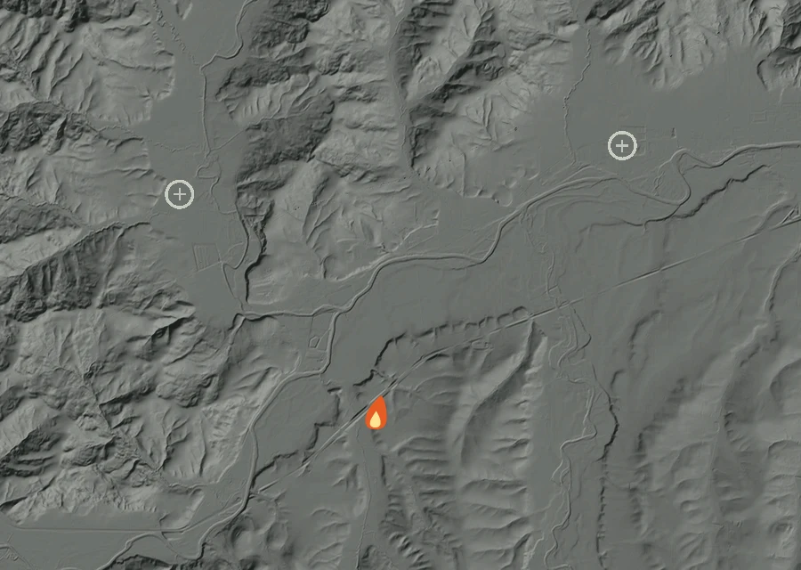 Animated map of the Fort Hill Fire across the whole record, with a time bar along the bottom showing energy released and the local date.