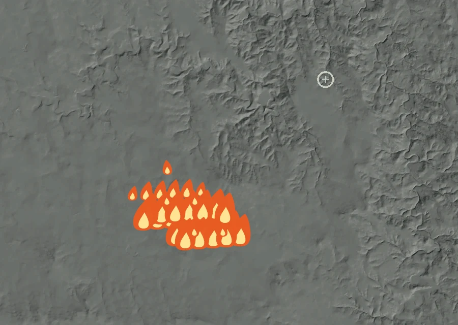 Animated map of the Four Corner Fire across the whole record, with a time bar along the bottom showing energy released and the local date.