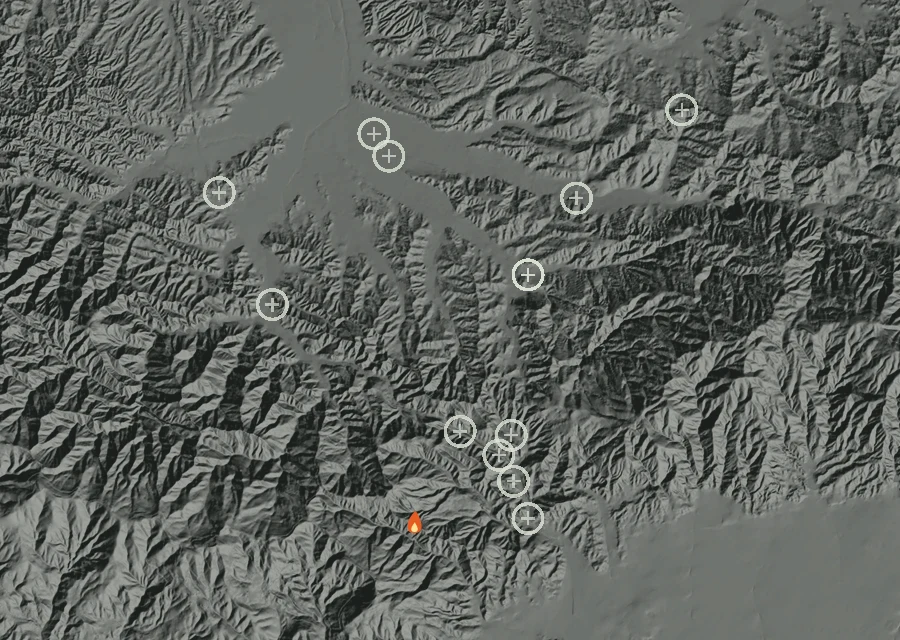Animated map of the Freeway Fire across the whole record, with a time bar along the bottom showing energy released and the local date.