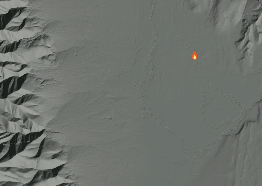 Animated map of the Frizzel Fire across the whole record, with a time bar along the bottom showing energy released and the local date.