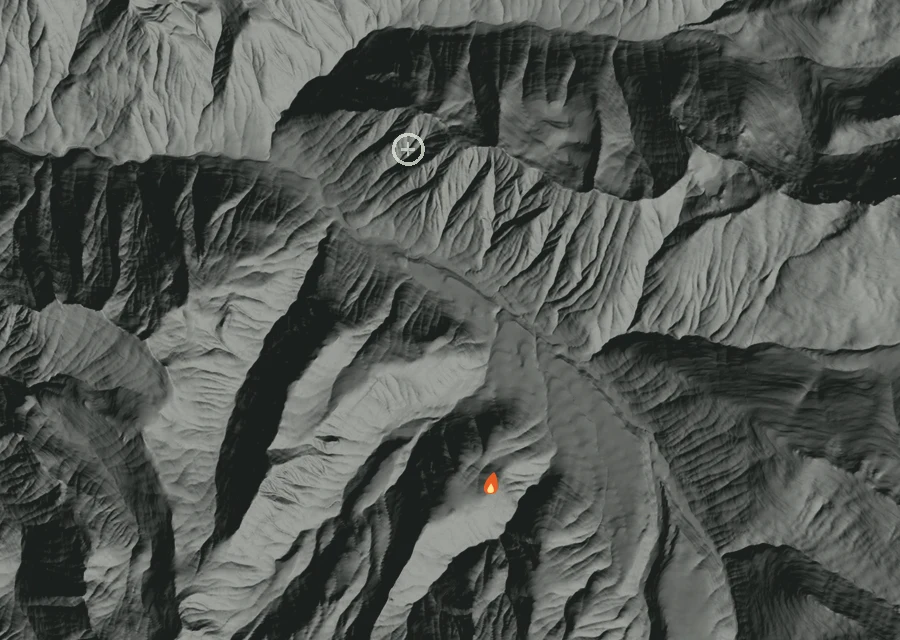Animated map of the Gamma Creek Fire across the whole record, with a time bar along the bottom showing energy released and the local date.