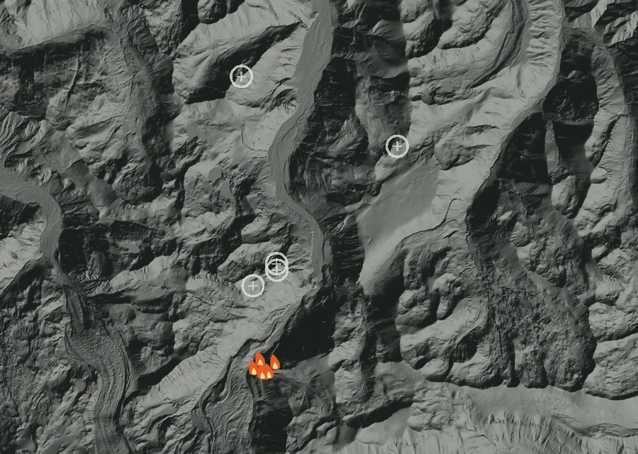Animated map of the Garda Falls Fire across the whole record, with a time bar along the bottom showing energy released and the local date.