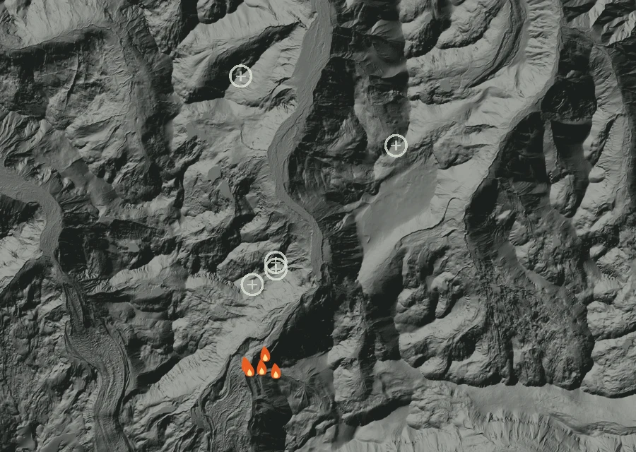 Map for Thu 27 Aug: flames mark every place that gave off heat that day.