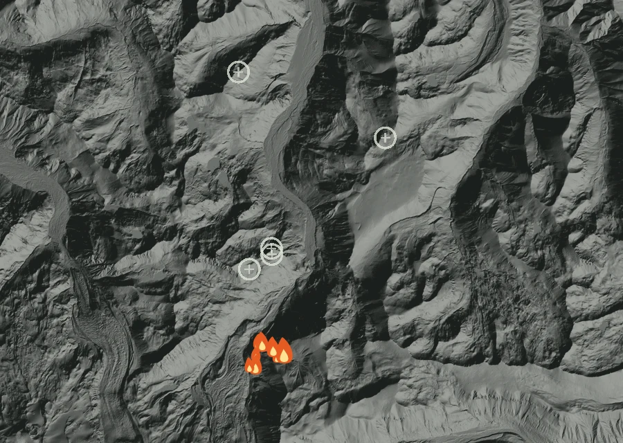 Map for Fri 9 Oct: flames mark every place that gave off heat that day.