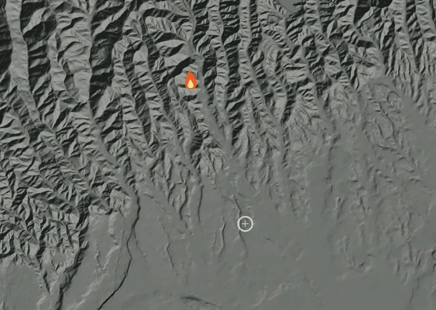 Animated map of the Getty Fire across the whole record, with a time bar along the bottom showing energy released and the local date.