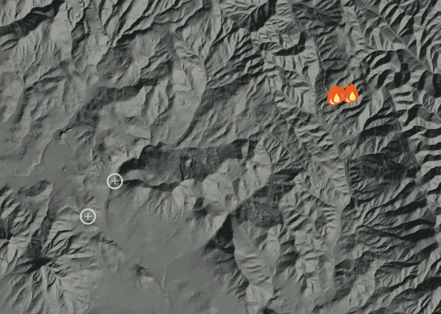 Animated map of the Grade Fire across the whole record, with a time bar along the bottom showing energy released and the local date.