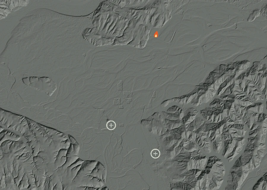 Animated map of the Grand Mound Peak Fire across the whole record, with a time bar along the bottom showing energy released and the local date.