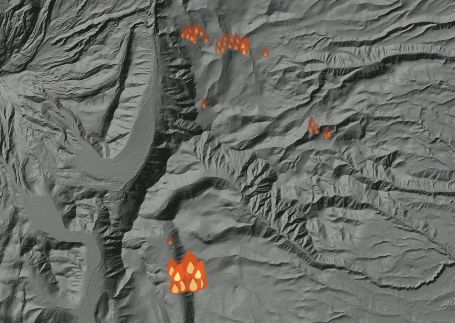 Animated map of the Grasshopper Fire across the whole record, with a time bar along the bottom showing energy released and the local date.