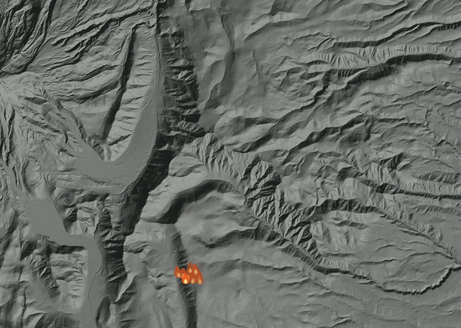 Map for Sun 23 Aug: flames mark every place that gave off heat that day.