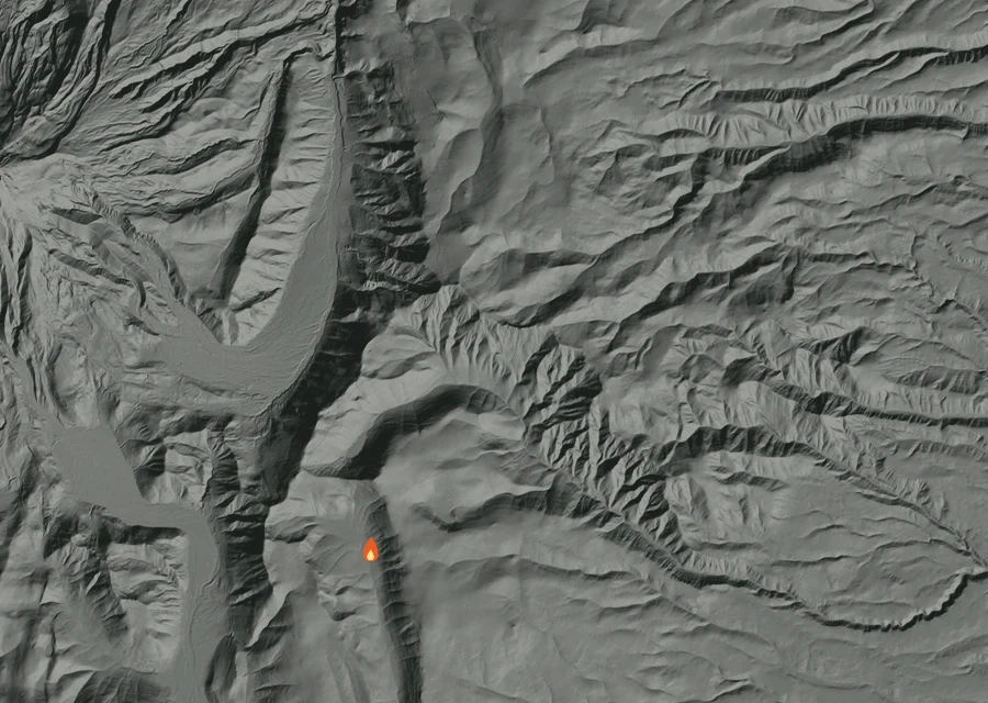 Map for Sun 30 Aug: flames mark every place that gave off heat that day.