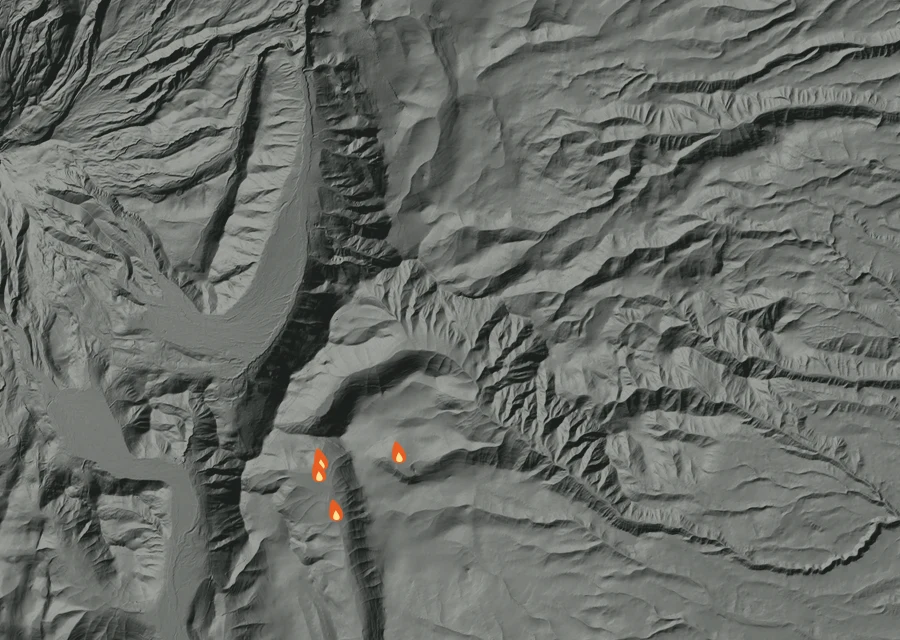 Map for Wed 2 Sep: flames mark every place that gave off heat that day.