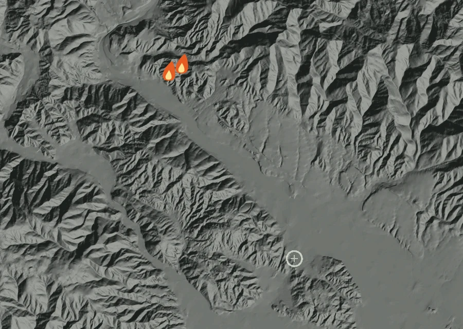 Animated map of the Greenwood Fire across the whole record, with a time bar along the bottom showing energy released and the local date.