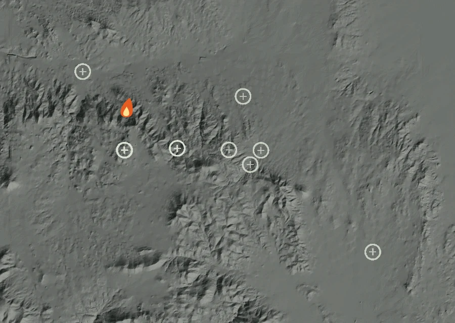 Animated map of the Gustin Fire across the whole record, with a time bar along the bottom showing energy released and the local date.