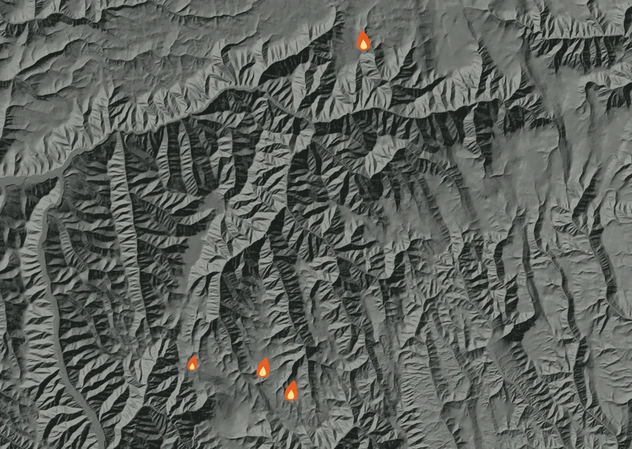 Animated map of the Hagen Fire across the whole record, with a time bar along the bottom showing energy released and the local date.