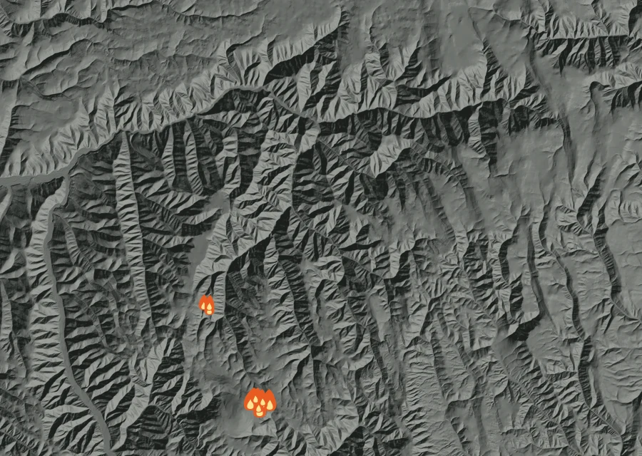 Map for Sat 29 Aug: flames mark every place that gave off heat that day.