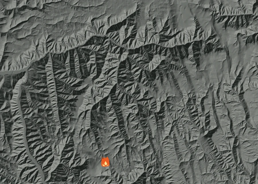 Map for Sun 30 Aug: flames mark every place that gave off heat that day.