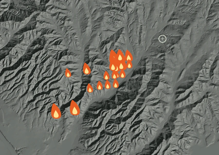 Animated map of the Henderson Fire across the whole record, with a time bar along the bottom showing energy released and the local date.