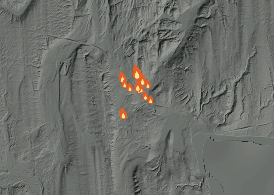 Animated map of the Horseshoe Fire across the whole record, with a time bar along the bottom showing energy released and the local date.
