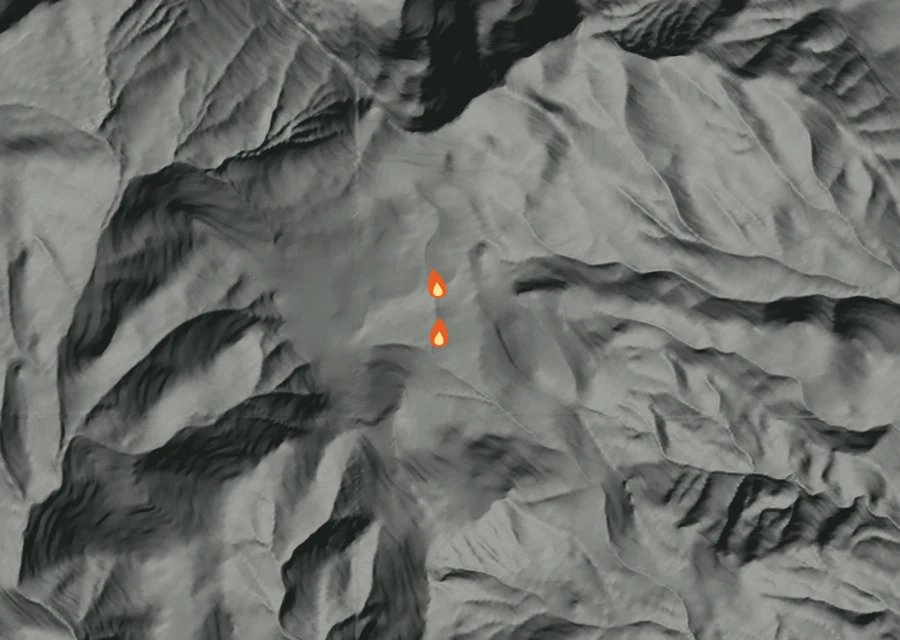 Animated map of the Inc 686 Fire across the whole record, with a time bar along the bottom showing energy released and the local date.