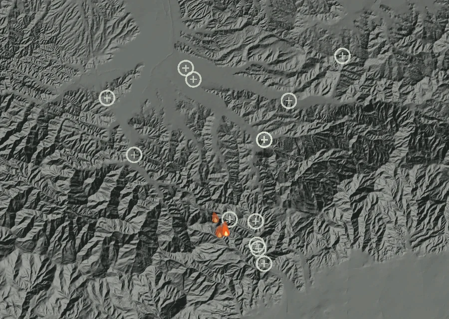 Map for Fri 11 Sep: flames mark every place that gave off heat that day.