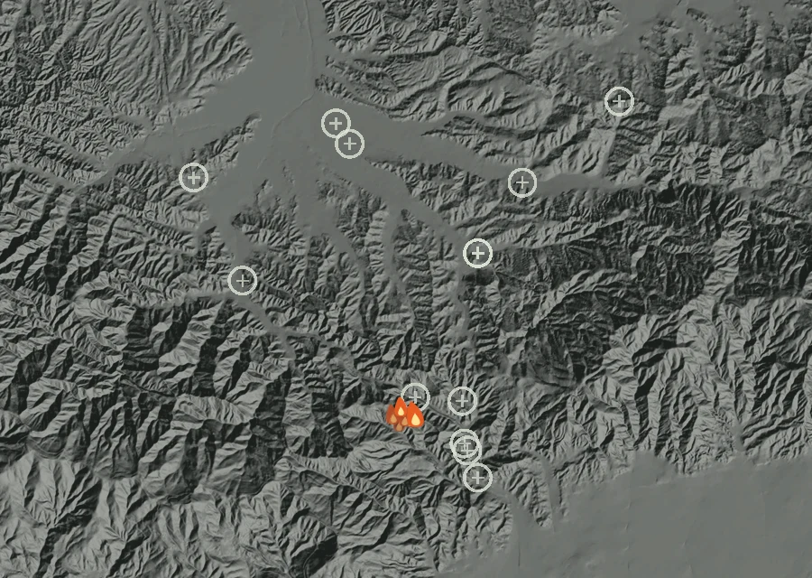 Map for Sat 19 Sep: flames mark every place that gave off heat that day.