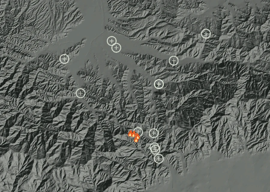 Map for Sun 20 Sep: flames mark every place that gave off heat that day.
