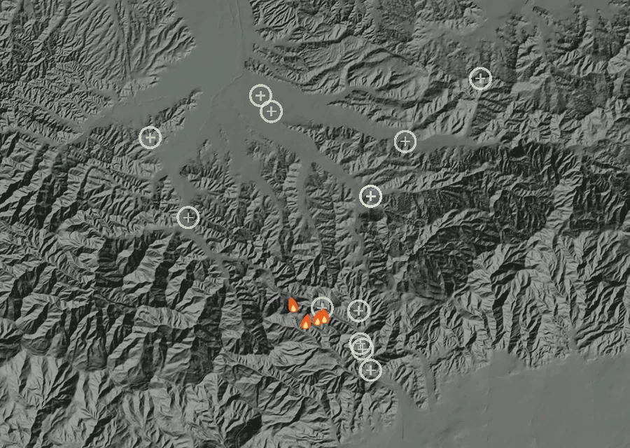 Map for Tue 22 Sep: flames mark every place that gave off heat that day.