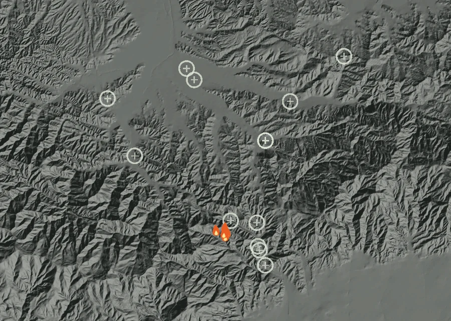 Map for Fri 25 Sep: flames mark every place that gave off heat that day.