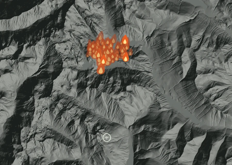 Animated map of the King Fire across the whole record, with a time bar along the bottom showing energy released and the local date.