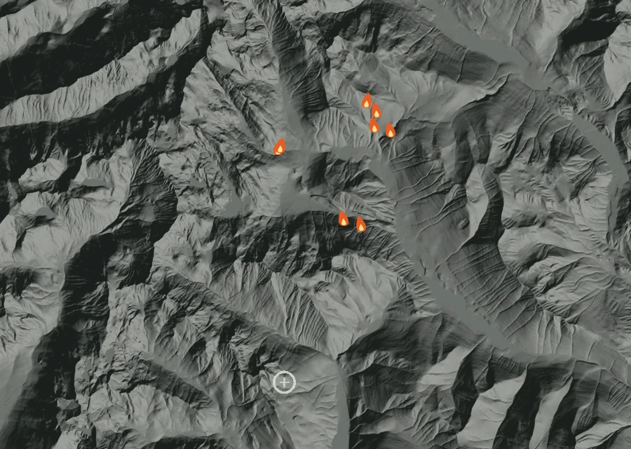 Map for Thu 3 Sep: flames mark every place that gave off heat that day.