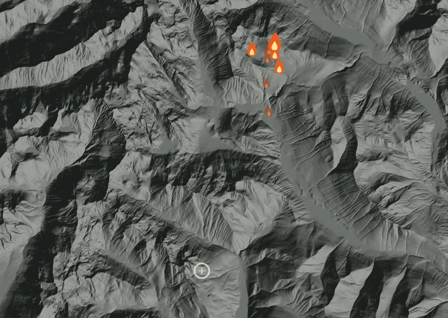 Map for Fri 11 Sep: flames mark every place that gave off heat that day.