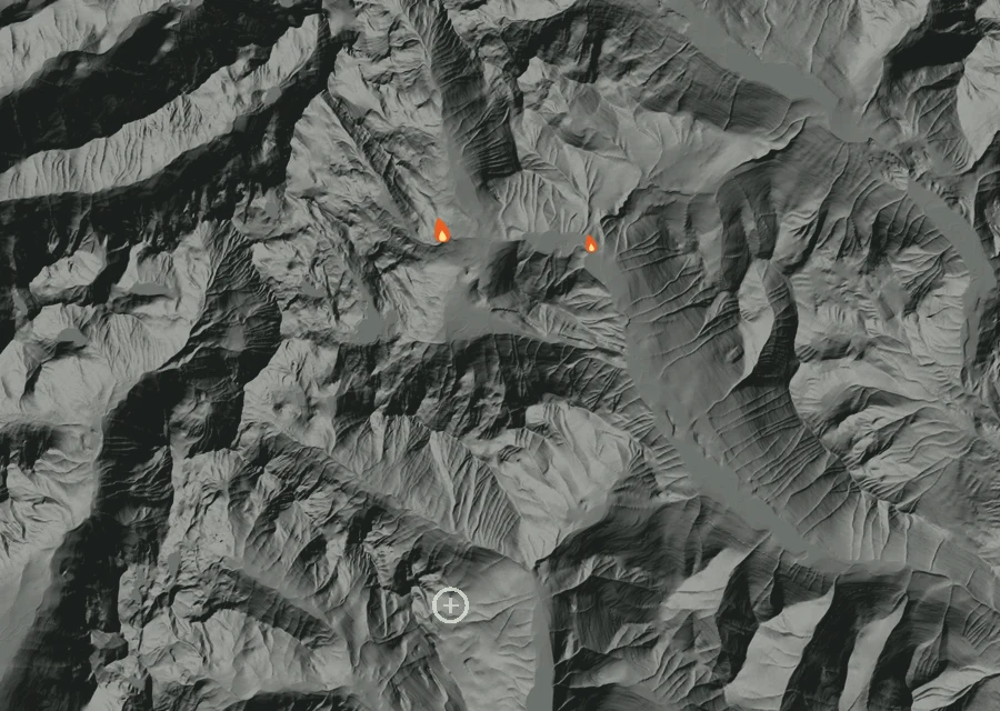 Map for Fri 18 Sep: flames mark every place that gave off heat that day.
