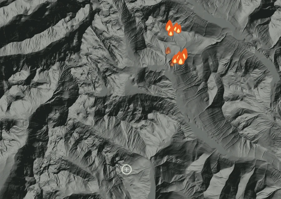 Map for Mon 21 Sep: flames mark every place that gave off heat that day.
